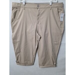 Gloria Vanderbilt Women's Beige Cargo Capri Utility W Rolled Pants Plus Size 22W